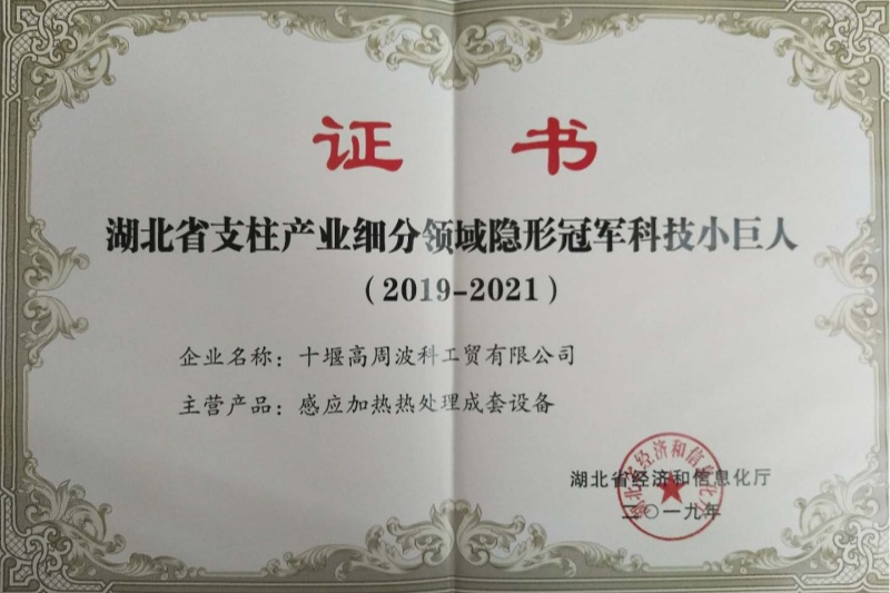 9-2019年感應加熱熱處理成套設備獲得湖北省支柱產(chǎn)業(yè)細分領域隱形冠軍科技小巨人.jpg
